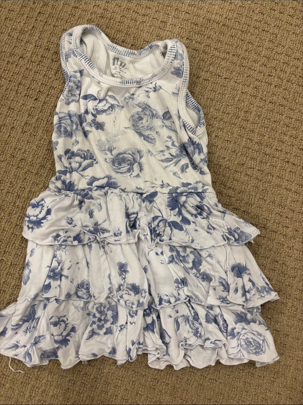 Blue and White Floral Ribbed Tank Dress